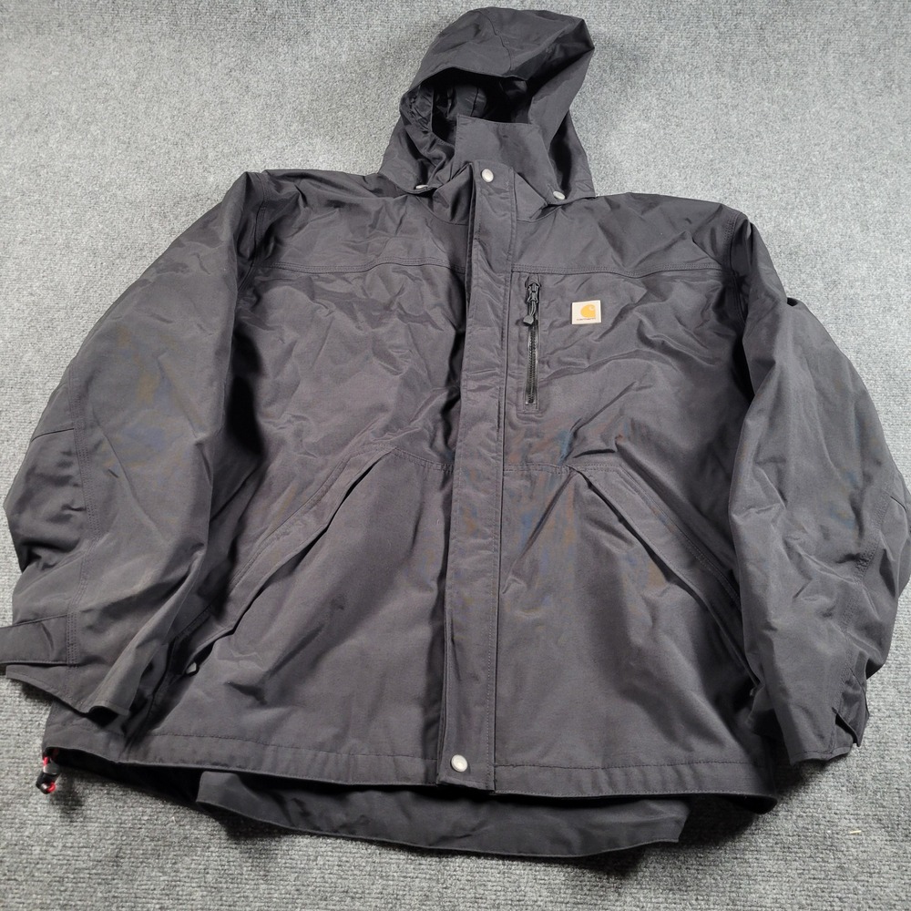 Carhartt J162 Shoreline Waterproof Jacket Mens 3XL Hooded Regular Black
